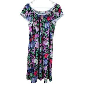 VTG Miss Elaine Dark Floral Lace Trim Nightgown Retro Sz 2XL